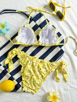 Cute Orange Floral Print Bikini Set Women Halter Ruffles Push Up Tie Side Thong Swimsuit 2026 Summer Bathing Suit Micro Swimwear