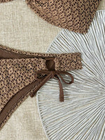 Sexy Bandeau Bikini Set Women Brown Metal Chain Push Up Bra Drawstring Thong Swimsuit 2026 Summer Bathing Suit Micro Swimwear