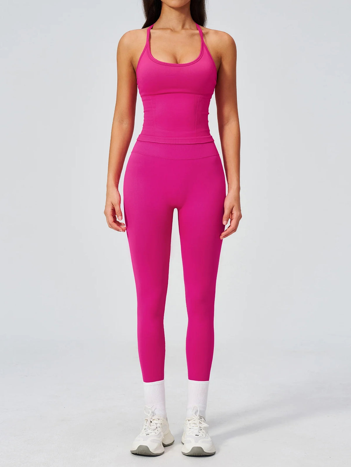 Summer Seamless Yoga Sets Women Outdoor Slimming Sports Tank Top High Waist Hip Lifting Leggings Gym Fitness Suits Tracksuit
