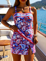 Vintage Pink Floral Print Tankini Set 2026 Swimwear Women Push Up Padded Tank Top High Waist Split Shorts Two Piece Swimsuit
