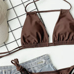 Sexy Brown String Halter Micro Thong Bikinis Sets Lace-up Swimsuit Hollow Out Swimwear Women 2026 Biquinis Bathing Suit Bikini