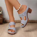 Lightweight High-Heeled Sandals Women Plus Size 43 Hollow Out Thick Heel Slippers Woman Summer Slip On Platform Sandles Female