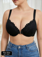 Plus Size Women's Bra Floral Lace Push up Bra Wide Straps Underwire Underwear Side Support Minimizer Comfortable Lingerie