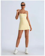 Women's Tennis Dress Summer Sleeveless Pink Contrast Workout Yoga Dresses Build in Shorts Fashion Tight Fitting Skirts Suit