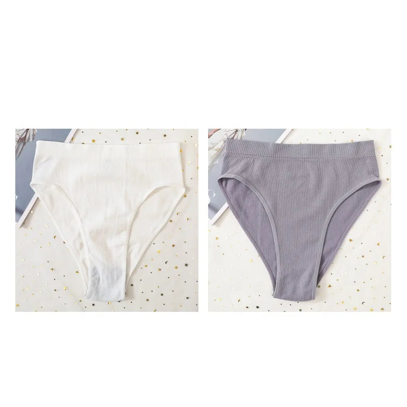 2Pcs/Set Seamless Panties High Waist Briefs Women High Leg Cut Panties Female Underpants Sexy Lingerie Solid Color Underwear S-L