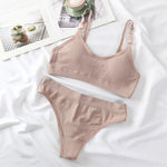 Women Padded Bra And Panties Set Wire Free Seamless Bra Sexy High Waist Thongs Underwear Sports Brassiere Female Lingerie Set