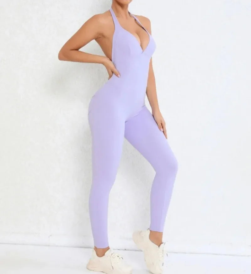 Women's Seamless Yoga Jumpsuits Sports Fitness Peach Hip-lifting Beauty Backless One-piece Pocket Tight Workout Gym Bodysuit