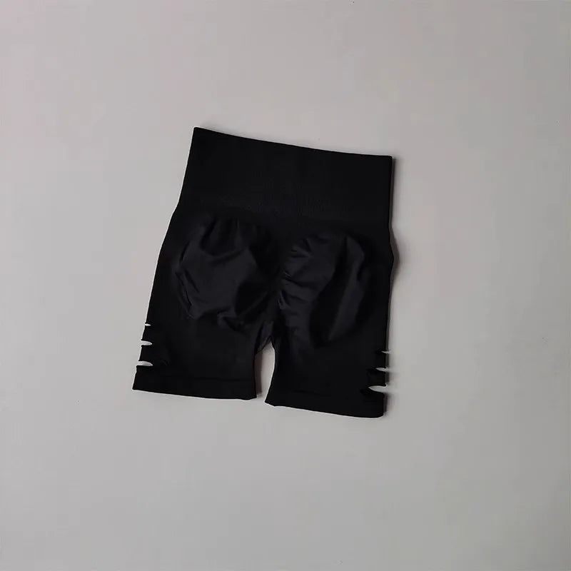 Women's High-Waist Yoga Fitness Shorts Peach Hip Lifting Perforated Elastic Breathable Three-Quarter Length Sporty Shorts