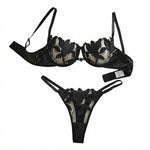 Black French-style Floral Embroidery Lace Lingerie, Sexy and Soft Steel-bra-cupped Supportive Bra,Valentine's Day Party ZA82403