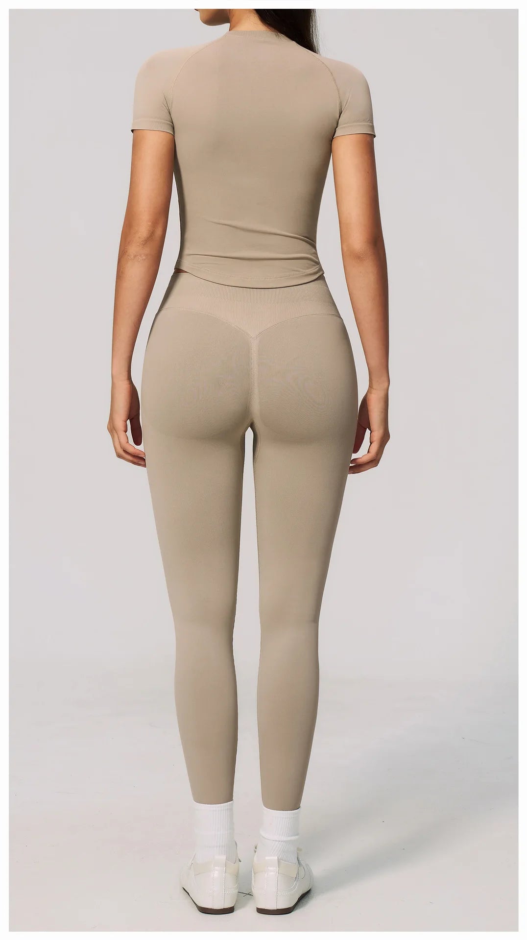 2PCS Women's Tracksuit Seamless Yoga Set Short Sleeve O Neck Workout T Shirts Fitness Suit Tight Hip Lifting Leggings Gym Sets