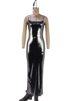 Faux Leather Slim Spaghetti Strap Dress For Women Strap Long Dresses Package Hip Bodycon Sexy Low Cut Party Evening Vestidos