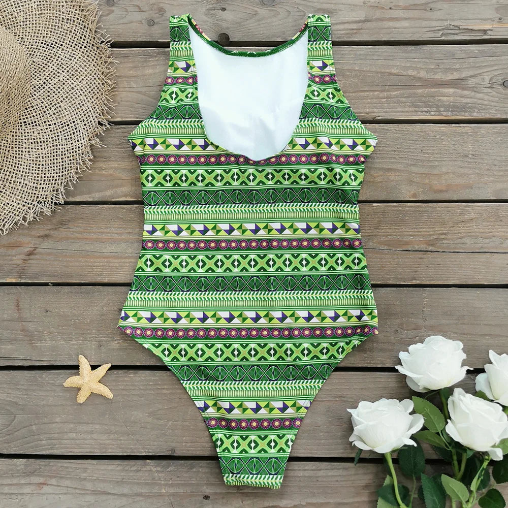 Striped Women One Piece Swimsuit High Quality Swimwear Printed Push Up Monokini Summer Bathing Suit Tropical Bodysuit Female