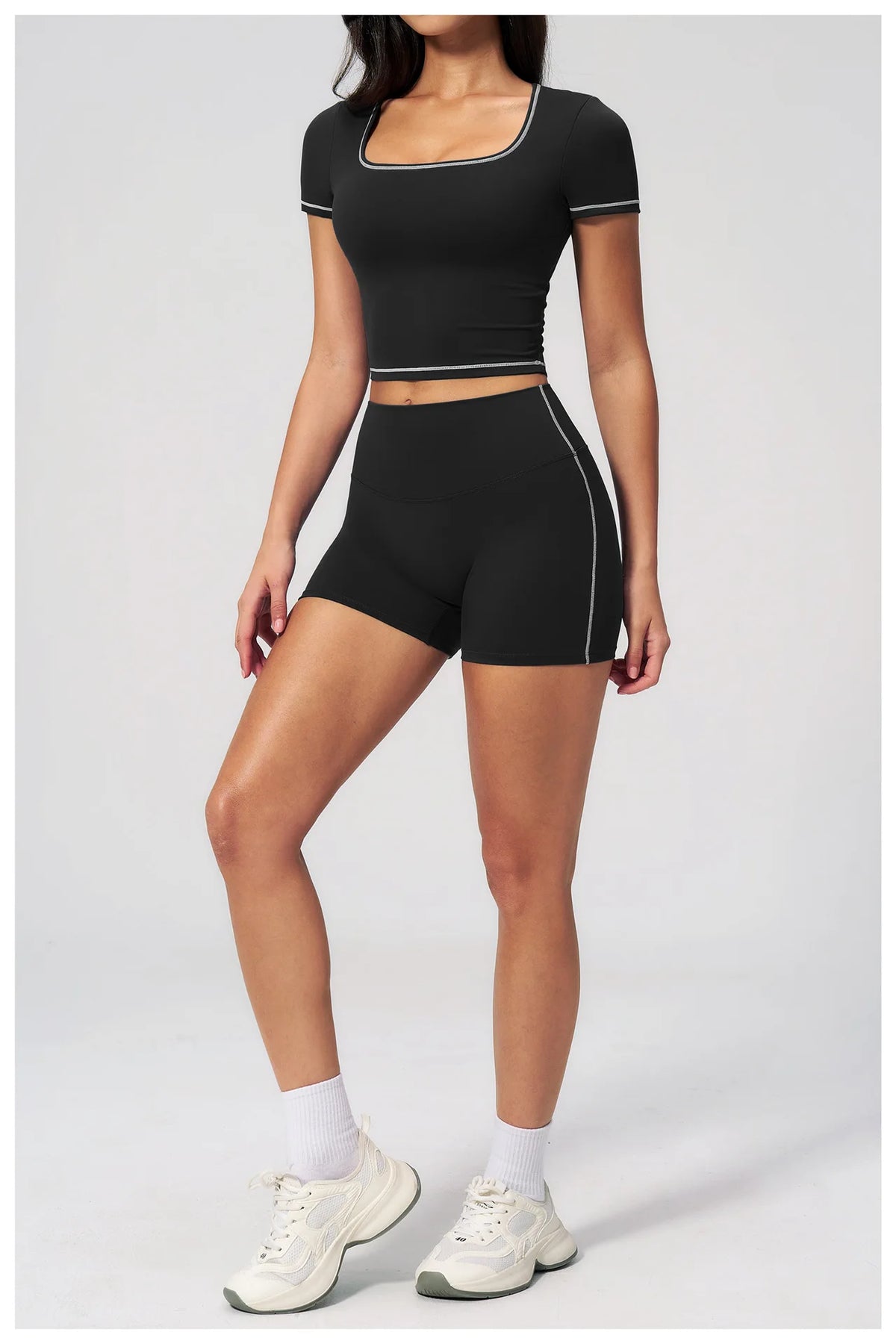 Speed Drying Tight Yoga Sets Women Color Contrast Short Sleeve Slim Sports Top High Waist Leggings Running Fitness Athletic Wear