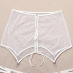 Toucheart Sexy Lingerie for Women Solid Color Mesh See-through Women's Plunge Underwear Suit Sexy Garters Lingerie 4-piece Set