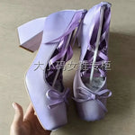 2026 y2k Block High Heels Summer Vintage Black Satin Pink Lolita Mary Janes Shoes Women Sweet Cross-tied Ballet Pumps Footwear