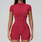2026 Yoga Bodysuit Short Sleeves Women Tracksuits Gym Zipper Jumpsuits Sports Workout Rompers Fitness One-piece Suit Activewear