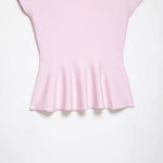 Women's Fashion Skirt Knit Top Women Pink Solid Color V Neck Short Sleeve Knit Top Hem Slim Fit Casual Elegant For Summer HFZN