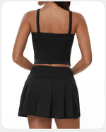 2 Piece Yoga Skirt Set Women Outdoor Neck Hanging Sports Vest High Waist Pleate A Line Skorts Fitness Suit Gym Workout Clothes