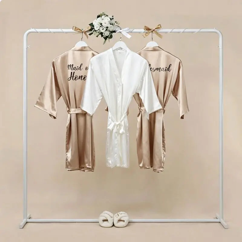 New Bathrobe Bride Satin-Silk Robe Women Bridal Party Sister Team Mother Shower Gift Bridesmaid Wedding Short Robes YE7883