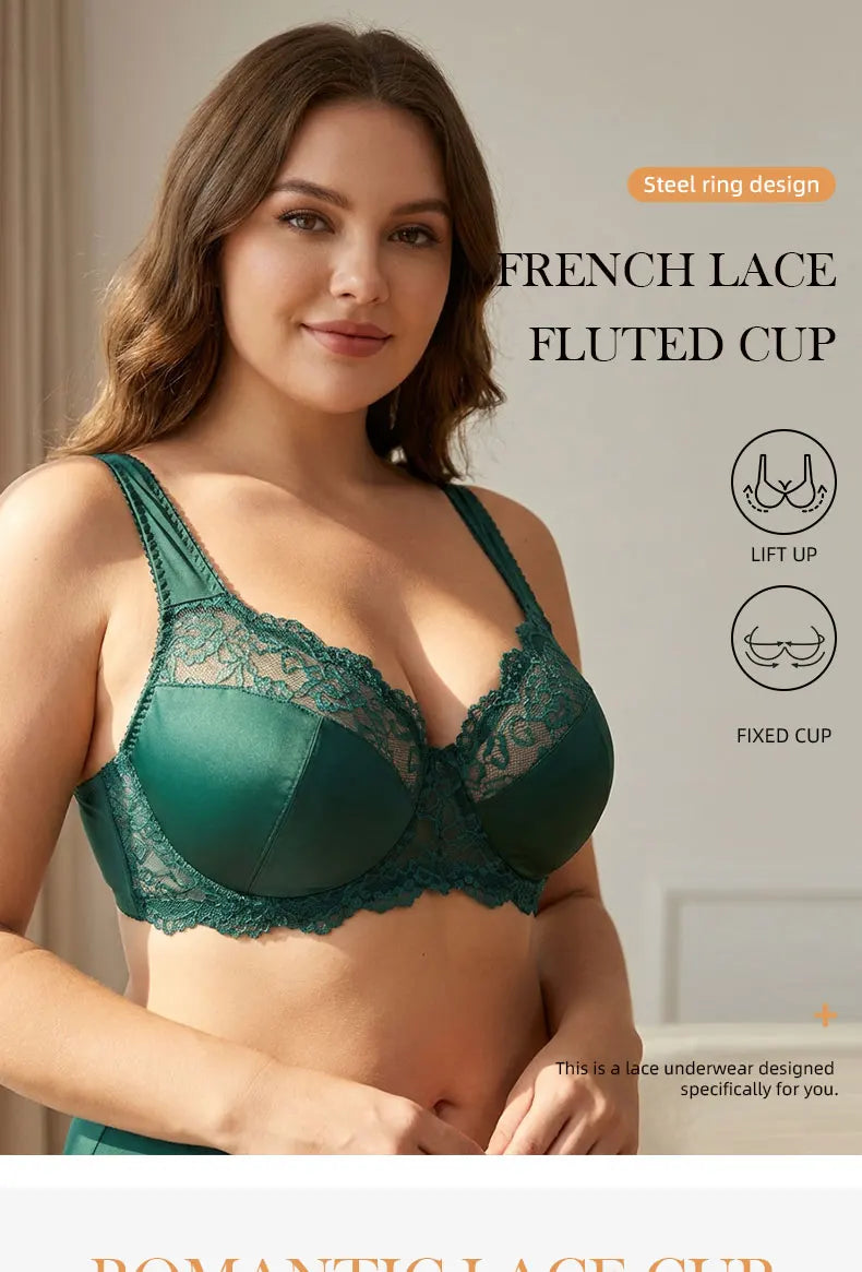 Elegant Womens Lace Bra Hollow Out Design Underwire Support Sexy Lingerie BH Tops UnderwearPlus Size A B C D E Cup