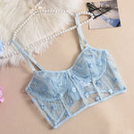 Toucheart Sexy Lingerie Mesh Embroidered Flowers Underwire Fishbone Sexy Floral Transparent Lace Underwear Sexy Lingerie Suit