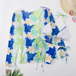 DEKA Sold Triangle Bikini Set Blouse Swimsuit Women Printed Halter Swimwear Cover Up Beach Wear 3 Pieces Sheer Bathing Suit