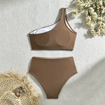 New Wrinkled One Shoulder High Waist Bikini Female Swimsuit Women Swimwear Two-Pieces Bikini Set Bather Bathing Suit Swim V5857