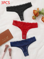 Sexy And Charming Women's Underwear Ultra-Thin Full Lace Thong 3 Pcs black blue And Red Can Be Paired With ALingerie 363-3