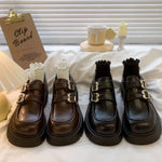 Women's Double Buckle Platform Mary Jane Shoes, Chunky Block Heel Height Increase Retro Preppy Casual School Shoes