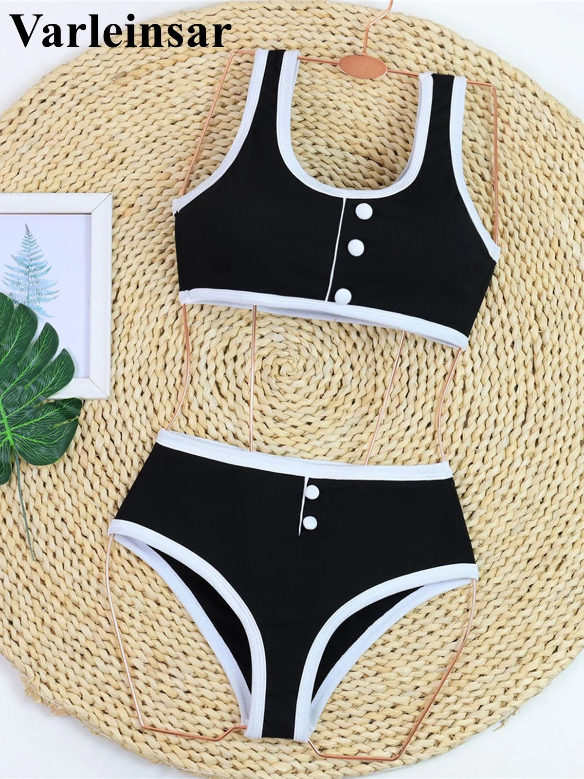 2026 New With Button Mid Waist Bikini Female Swimsuit Women Swimwear Two-Pieces Bikini Set Padded Bather Bathing Suit Swim V8315