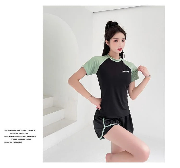 Swimsuit Women's Two-piece Split Sports Style Student Conservative Cover Belly Slimming Hot Spring Ins Style Plus SizeSwimsuit