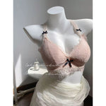 Elegant French Halter Neck Bra Set, Lace Wireless Bralette for Small Bust, Push Up Sensual Underwear Bralette & Panty MOYISU Bra