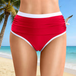 Womens Contrast Trim High Waisted Swim Bottoms Ruched Tummy Control Bathing Suit Modest Swim Shorts For Beach Surfing Swimming
