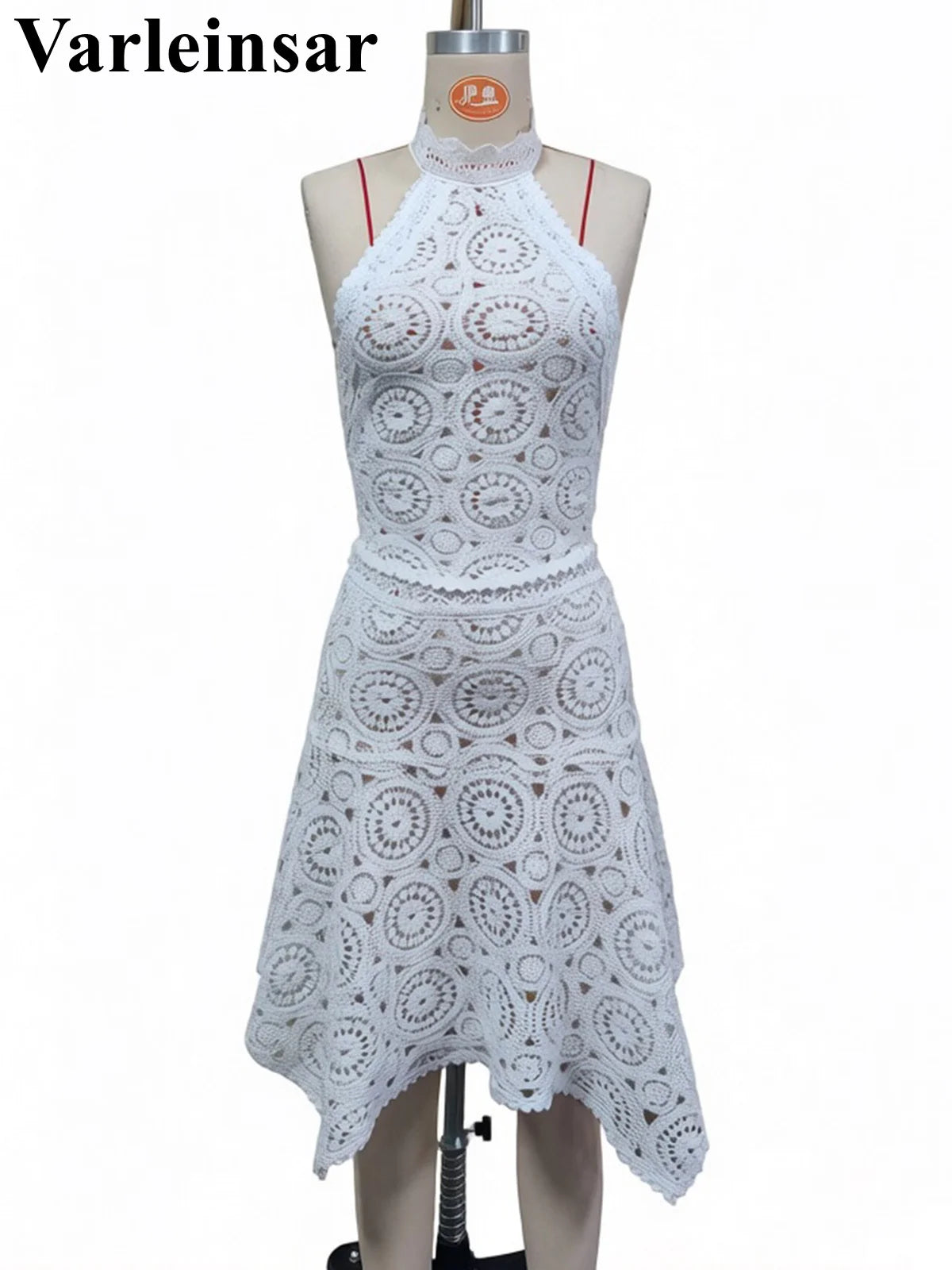 New Hollow Out Crochet Knitted 2 Pieces Suits Tunic Beach Cover Up Cover-ups Beach Dress Beach Wear Beachwear Female Women V8391