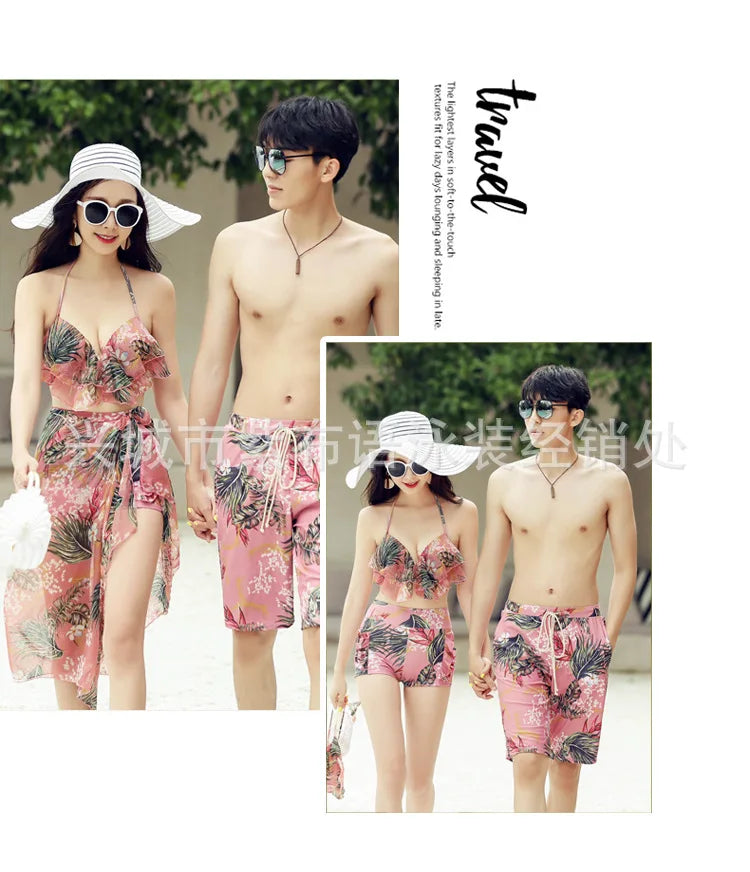 Swimsuit Fashionable Sweet Couple Swimsuit Bikini Three Piece Men's Beach Shorts