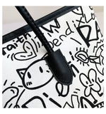 Large Capacity Printed Tote Bag, Fashion and Versatile Casual Single Shoulder Handbag with Pendant, College Style Women's Bags