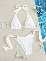 Sexy White Bikini 2026 Mujer Women Metal Shell Bandage Thong Swimsuit Summer Push Up Bra Beach Bathing Suit Holiday Swimwear