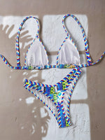 New Bikini Woman Sets Triangle Top Tie Side Bottom Bikinis Crochet Set Swimwear Multicolor Two Piece Swimsuit Women's Beach Wear