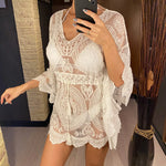2026 New Sexy Lace See Through Long Sleeve Tunic Beach Cover Up Cover-ups Beach Dress Beach Wear Beachwear Female Women V4528