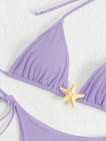 Sexy Black Micro Bikini 2025 Women Starfish Ornament Push Up Bra Tie Side Thong Swimsuit Summer Bathing Suit Holiday Swimwear