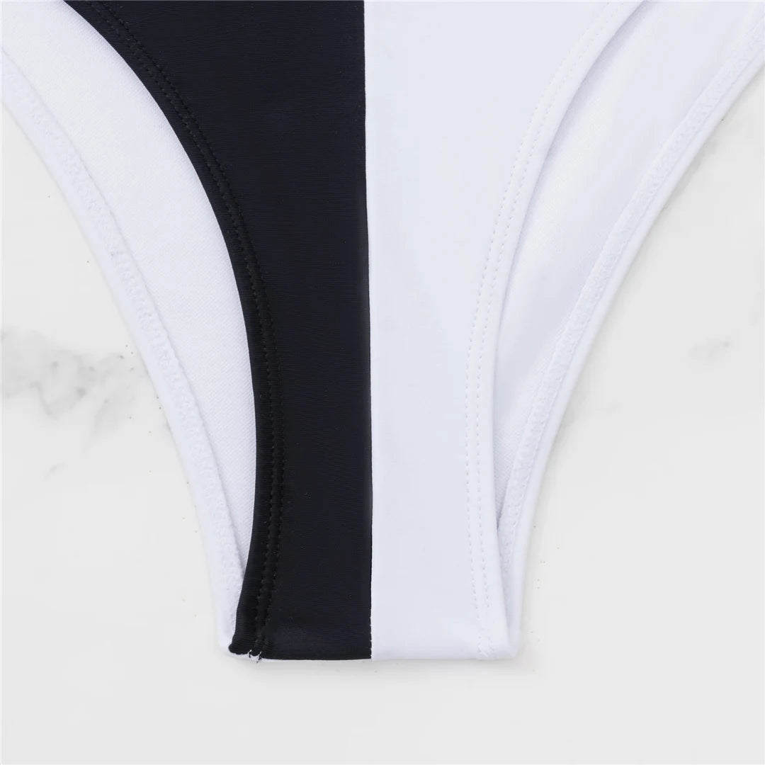 S - XL Splicing V Neck High Leg Cut Women Swimwear One Piece Swimsuit Female Monokini Padded Bather Bathing Suit Swim V5095SW