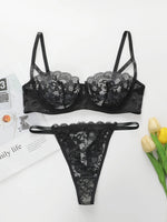 High Quality New Sexy Underwear For Women's Lace Transparent Hollow 3/4 Bra Gathering Steel Ring Push Up Underwear Set HR2634