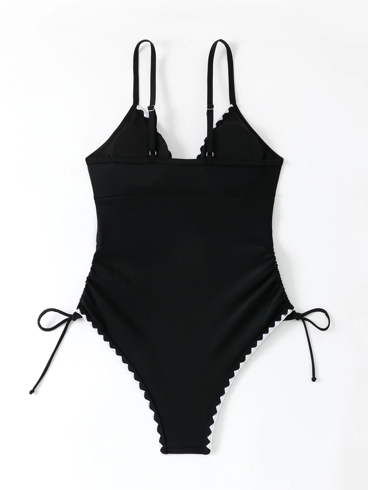 2026 Strappy Swimsuit One Piece Drawstring V-neck Swimwear Women Sexy Black Bathers Bathing Swimming Swim Suit Female Beachwear