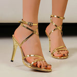 Sexy Gold Thin-Heeled Ankle Strap Pumps Women Elegant Stiletto Heels Party Sandals Woman Plus Size Pointed Toe High Heel Sandals