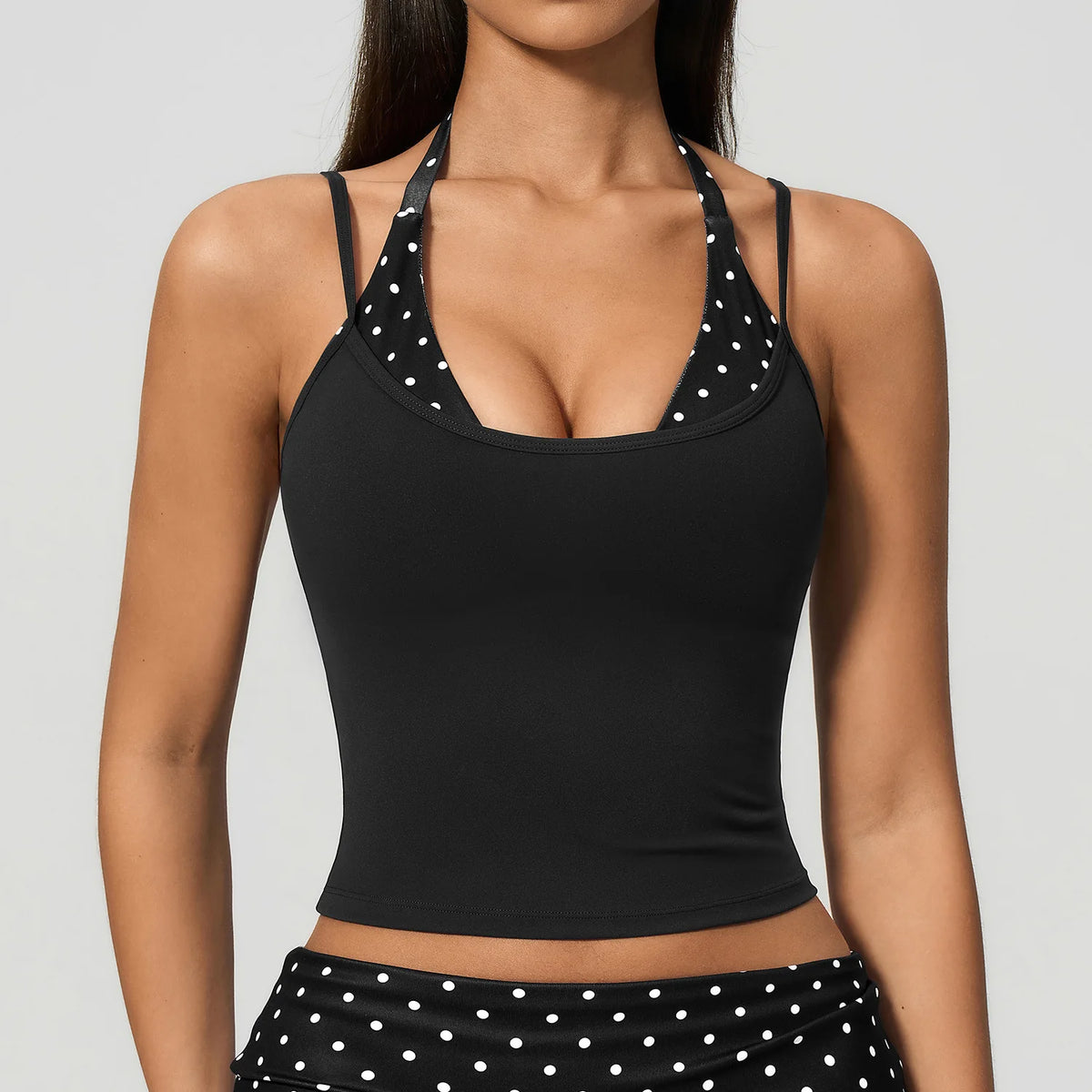 Women Gym Sports Tops Polka Dot Yoga Tank With Removable Pads V Neck Sports Sleeveless Top Sports Running Striped Fitness Vest