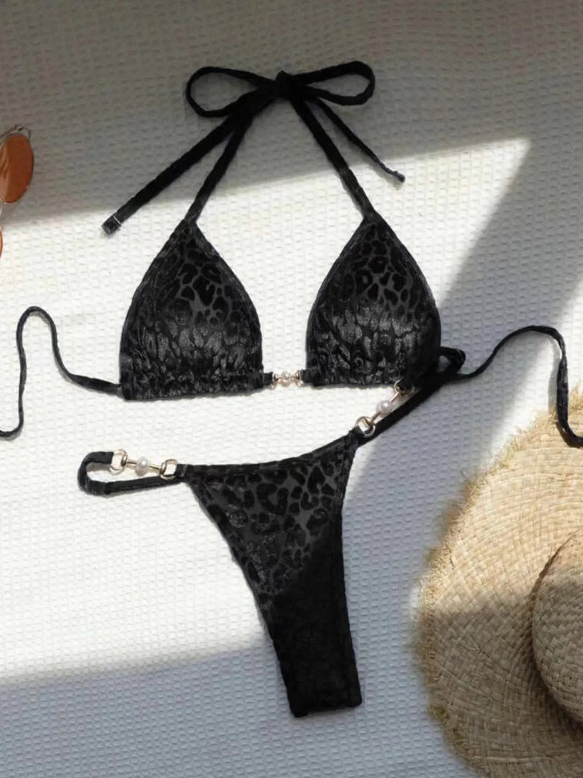 S- XL Leopard Halter Mini Micro Thong Bikini Women Swimwear Female Swimsuit Two-pieces Bikini Set Bather Bathing Suit Swim V5207