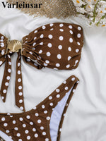 3PCS With Sarong Polka Dots Bandeau Bikini Women Swimwear Female Swimsuit Three-Pieces Bikini Set Bather Bathing Suit Swim V8189
