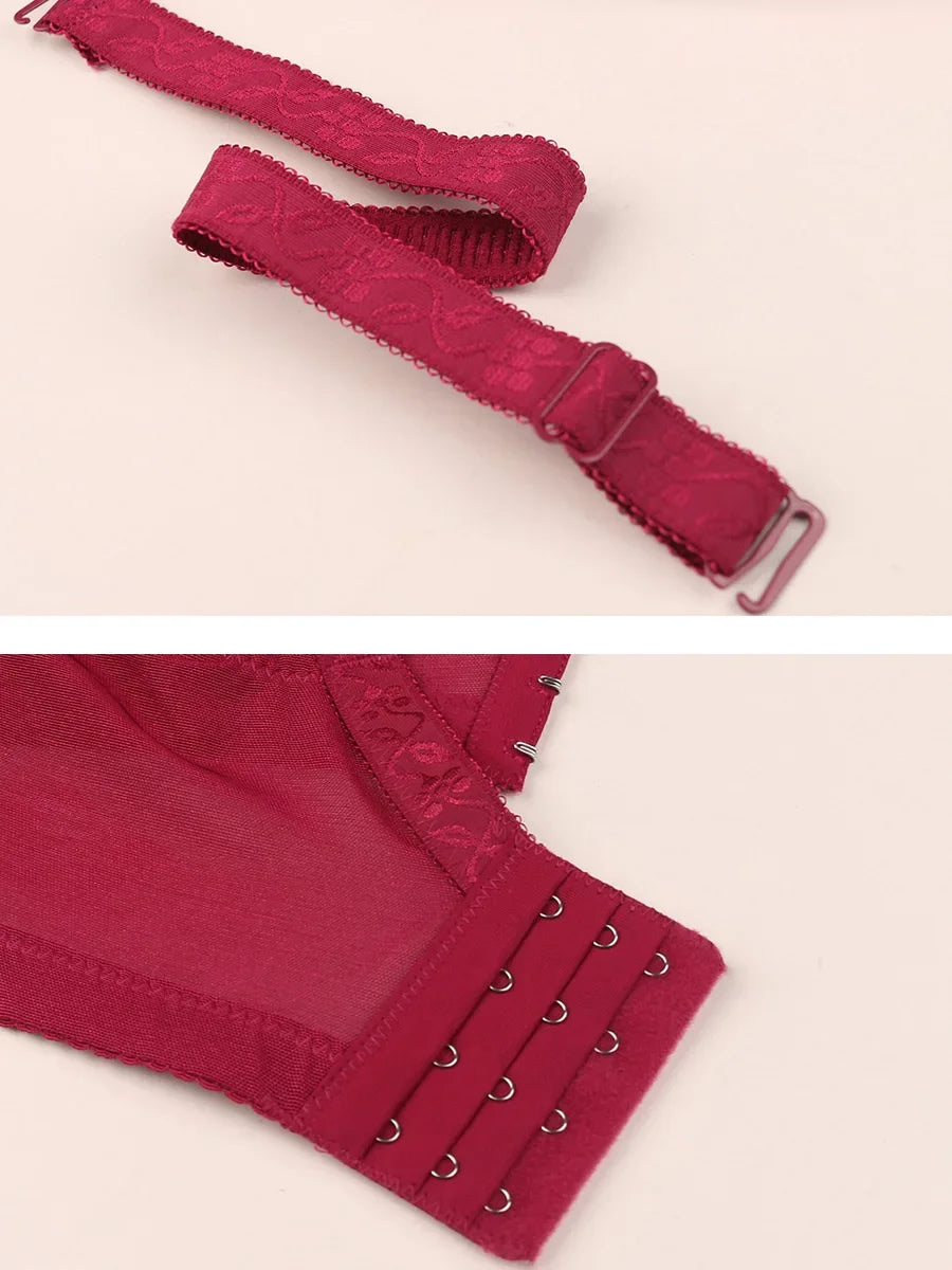 Plus Size Female Lace Bra Thin Bralette 80-105 C/D Cup Push Up Brassiere Widening Side 4-Row Button Bras Absorbs Sweat Underwear