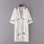 DEKA New Beach Cover-up Swimsuit Lace Hollow Crochet Beach Bikini Cover Up 3/4 Sleeve Women Top Swimwear Beach Dress Tunic Shirt