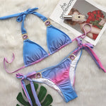 3 Colors Sexy Bikini Women Gradient Swimwear Swimsuit Luxe Crystal Diamond Halter Knot Strap Bikinis Set Bathing Suit Biquinis